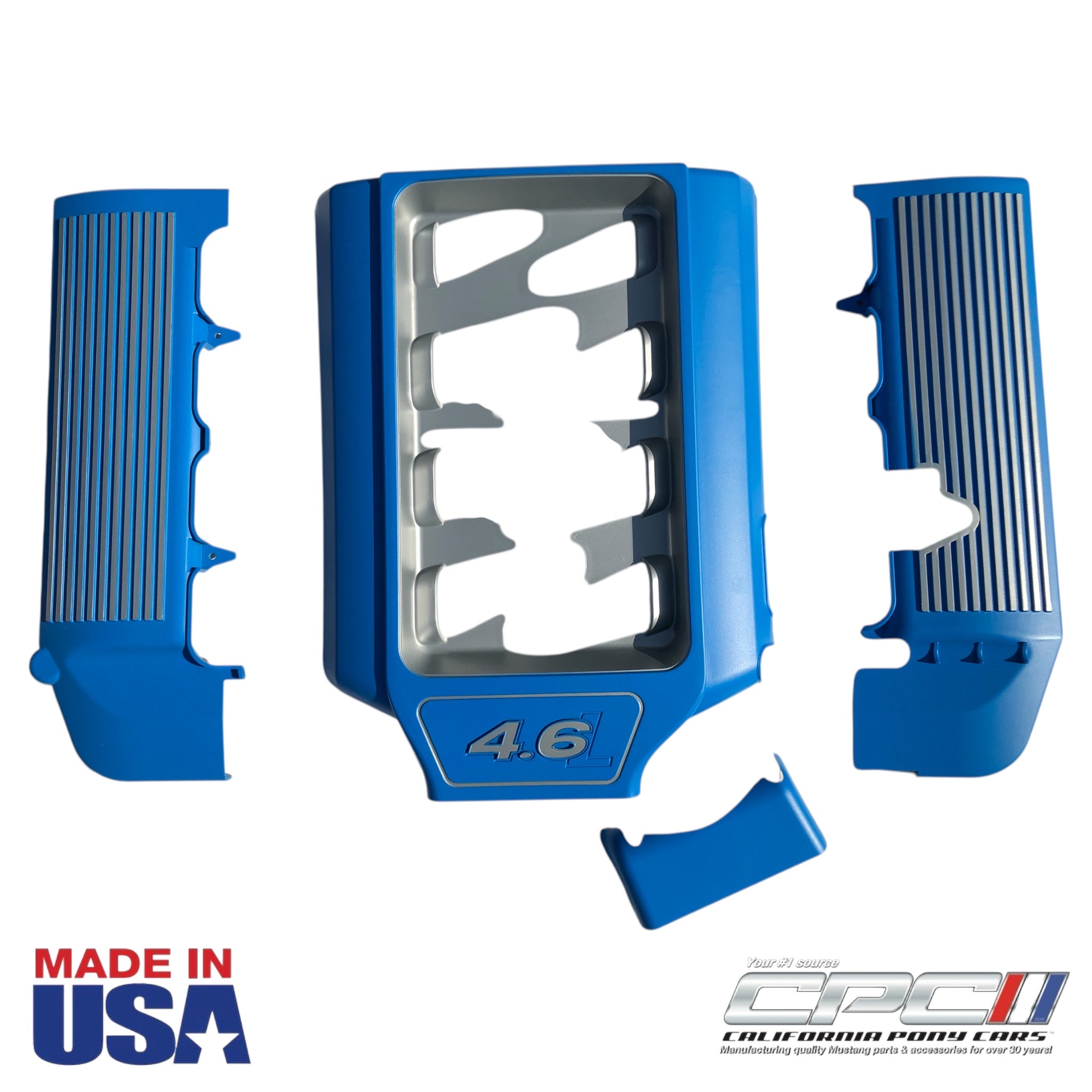 blue engine dress up kit 2005-2010 4.6L 3V Open Runner Engine Dress Up Kit, Grabber Blue w/ Silver Fins