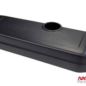 side view of 2015-2025 F-150 coolant reservoir tank cover, ENG-150-700 Made in USA by California Pony Cars, and fits 2.7L-3.3L-3.5L-5.0L