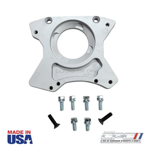 Front view of California Pony Cars 1964-1965 Mustang T5 5-Speed Conversion Adapter Plate, part number TRA-645-423, Made in USA.