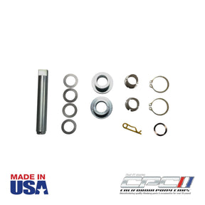 Complete 1964-1968 Ford Mustang clutch and brake pedal support repair kit including replacement pedal shaft, bushings, shims, snap rings, wave washer, and retaining clip.