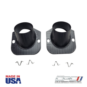 Top view of made in USA 1965–1966 Mustang defroster hose cone reproduction, plastic replacement for OEM C5ZZ-18490-A with mounting clips.