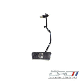 Front view of 1967-1969 Mustang brake pedal arm assembly with brake pedal pad installed, CPC part TRA-679-160.