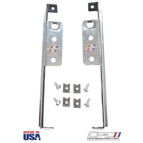 Complete view of EXT-067-060 1967 Mustang GT fog light bar mounting bracket kit, Ford OEM C7ZZ-15266-A, reproduction, zinc plated with hardware, made in USA. 