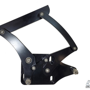 "1964-1966 Mustang billet aluminum black hood hinges with gas struts, high-strength adjustable replacement for classic Ford and Mercury models. Durable anodized finish."