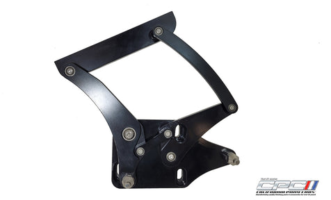 "1964-1966 Mustang billet aluminum black hood hinges with gas struts, high-strength adjustable replacement for classic Ford and Mercury models. Durable anodized finish."