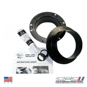Top view of 1964-1968 Mustang and 1967-1968 Cougar Cowl Vent Repair Kit HEA-648-002 with RTV108 sealant adhesive, Made in USA by California Pony Cars
