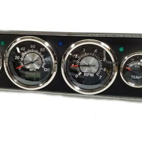 Front view of 1964-1965-1966 Mustang Billet Aluminum 6 six gauge performance instrument cluster with camera case finish face panel, made in USA, int-646-130