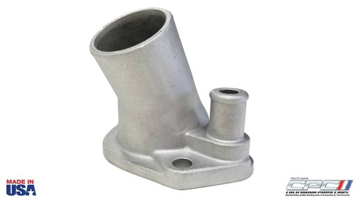 1965-1966 Mustang thermostat housing water neck outlet, OEM C5OZ-8592-A reproduction with thermostat recess and bypass hose outlet. Made in USA by California Pony Cars.