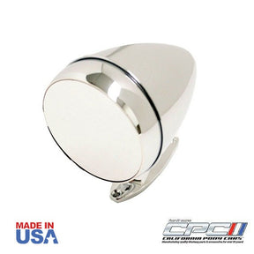 1965-1967 Mustang Shelby style Bullet Mirror, chrome plated with convex mirror for passenger side door, quality reproduction of OEM# D0ZZ-17682-A, Made in USA, side view.