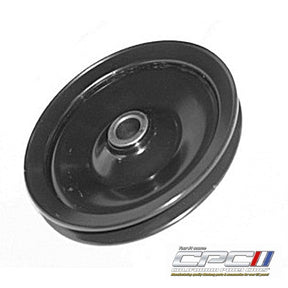 5-3/16 inch single groove power steering pump pulley with 7/16-inch belt groove, designed for 1965-1970 Ford Mustang, Cougar, Fairlane, and other classic Ford V8 models. Direct replacement for OEM# C7AZ-3A733-A, SAE slip fit for 0.6845-inch center shaft."