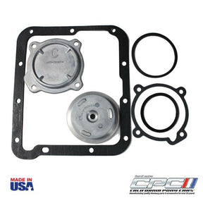 1964-1973 Ford Mustang HiPo automatic transmission "C" Servo Piston & Cover kit, used on 1966 Shelby GT350 Mustangs. USA Made by California Pony Cars. top view of TRA-000-611