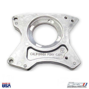 Top view of 1965–1973 Mustang T5 5-Speed Adapter Plate for 6-Bolt Original Bellhousing. Fits BorgWarner and Tremec transmissions. California Pony Cars TRA-650-526.
