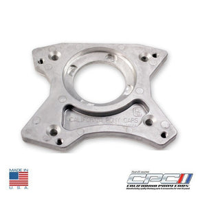Top view of 1966 Mustang T5 Adapter Plate for 6-cylinder engine with 6-bolt bellhousing C6OA-6394-C. California Pony Cars TRA-657-627. Made in the USA.