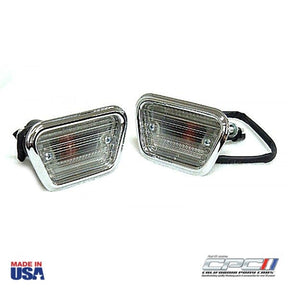 1968 Mustang Side Marker Lamp Assembly pair front view, high quality reproduction of OEM #C8ZZ-15A201-C, USA Made by California Pony Cars.