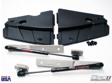 2005-2009 Mustang V6 GT hood strut lift kit with radiator extension covers ENG-059-345 Made in the USA by California Pony Cars