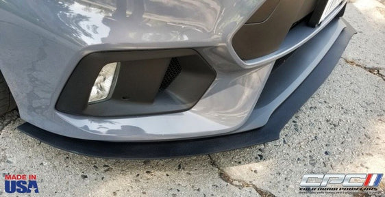 Top view of NXT Generation 2016-2018 Focus RS front splitter by California Pony Cars, part number EXT-168-276, made in USA