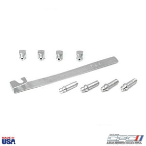 Top view of 1964-1973 Mustang upper control arm grease fitting kit with special 90-degree fittings